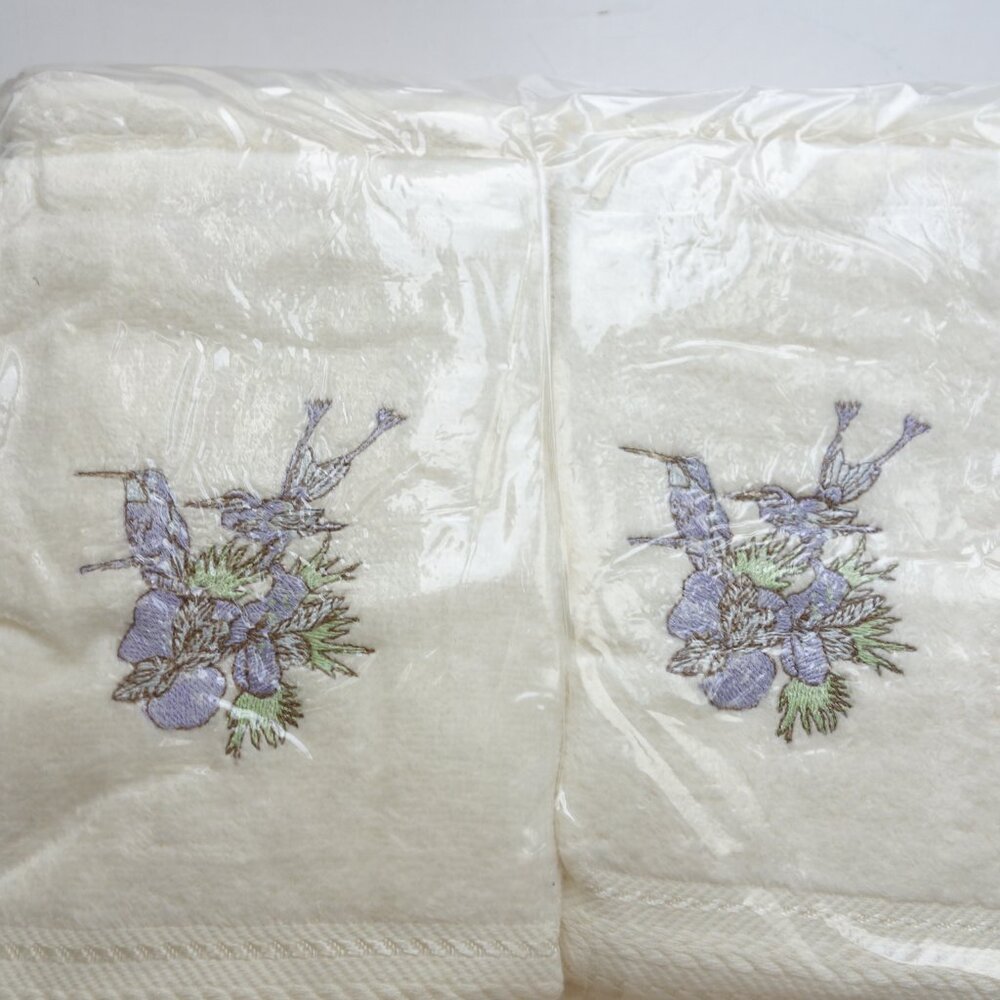 Silky Touch 100% Cotton 4 PC Beige Flowers Embroidery Bath Towel Set New